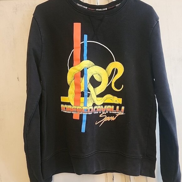 Roberto Cavalli Sport Racing Stripe Sweatshirt Black and Yellow Size Medium - Picture 2 of 5